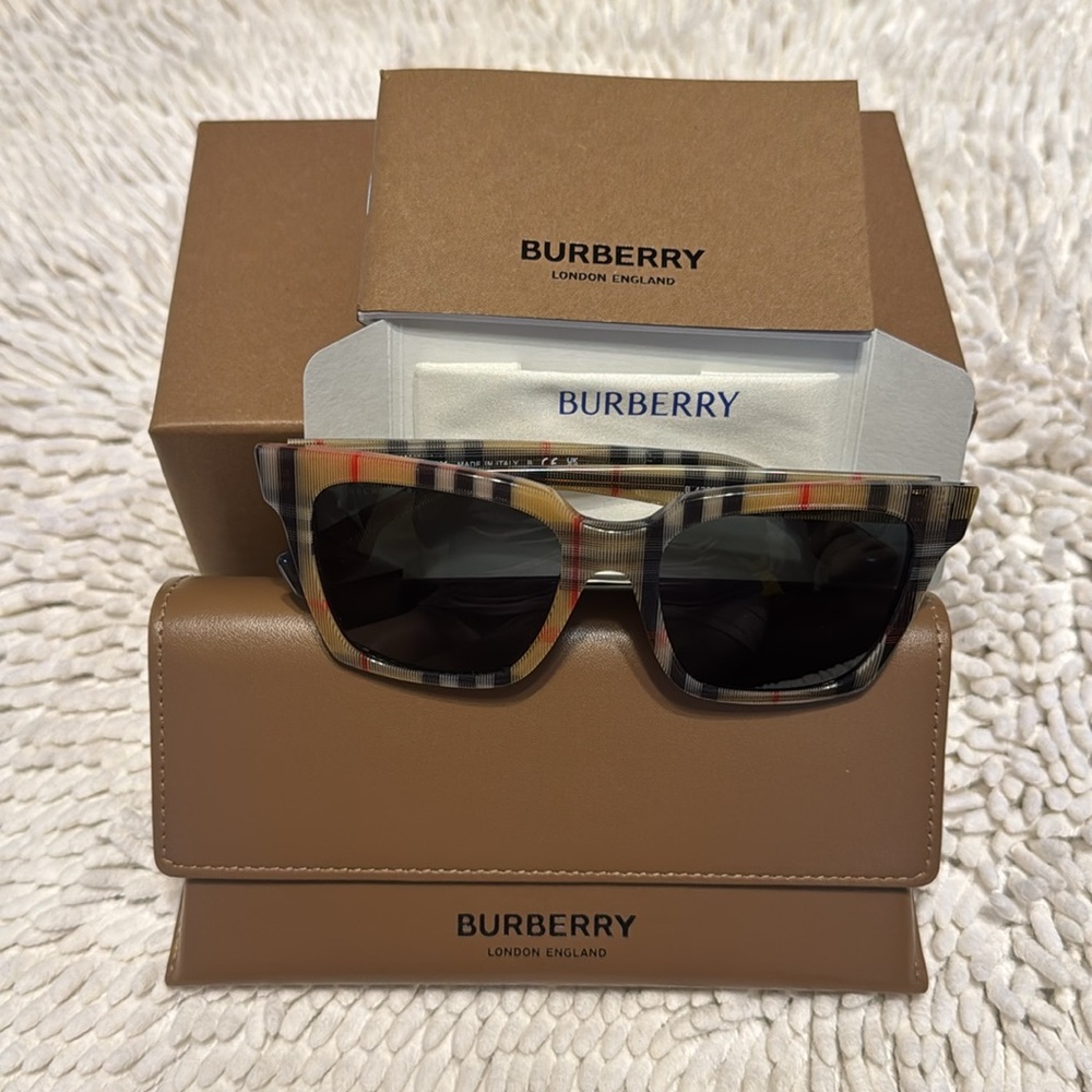 Burberry Tortoise Plaid Sunglasses with Brown Case